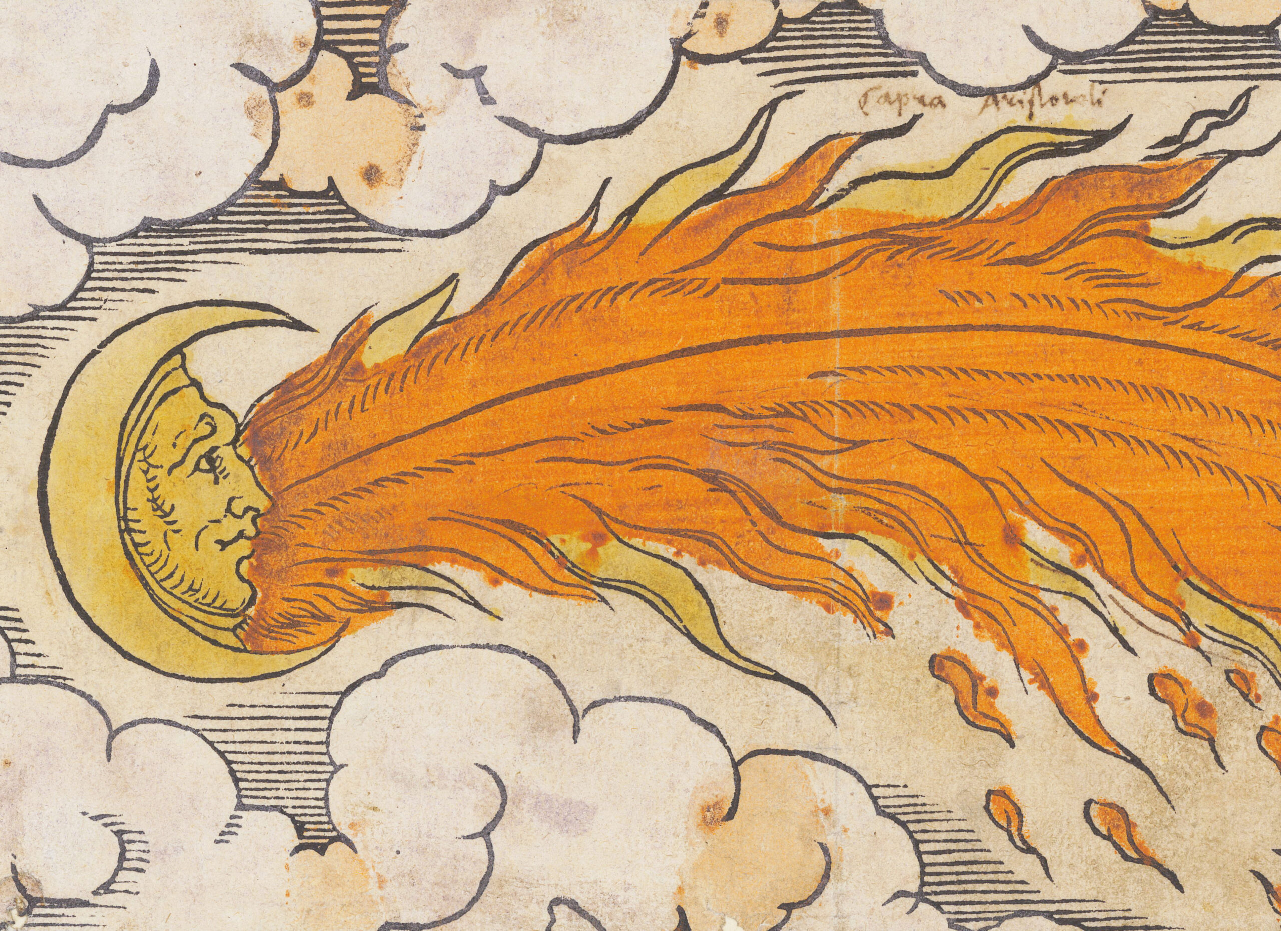 Drawing of the sun shooting explosive gushes of orange fire.